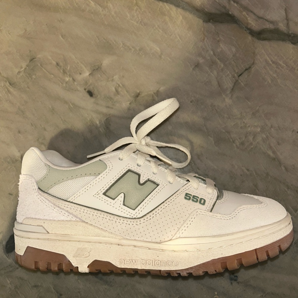 New Balance 550 White and Light Green Sneakers